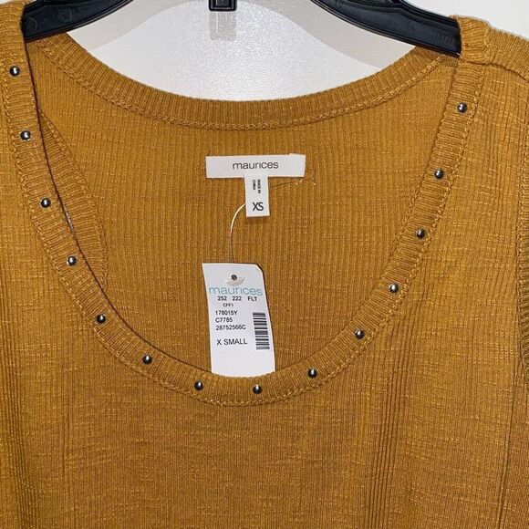 Maurices Tank Top Women's XS Mustard Sleeveless Ribbed Studded Scoop Neck NWT - Picture 7 of 7
